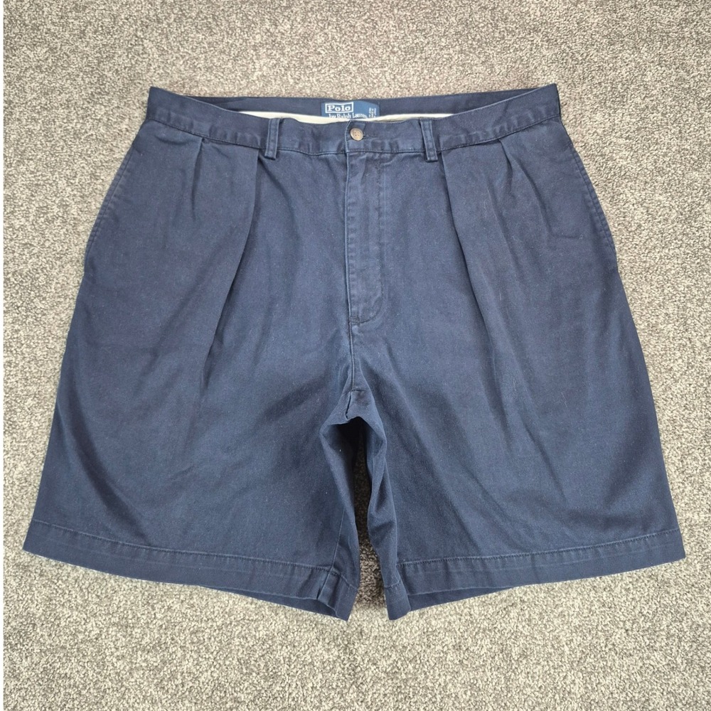 Vintage Polo Ralph Lauren Tyler Shorts Mens 38 Navy Blue Pleated Chino Preppy